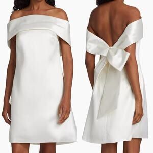 NWT Amsale LW165 Ivory Mikado Off Shoulder Shift Dress Bow Mini size 10